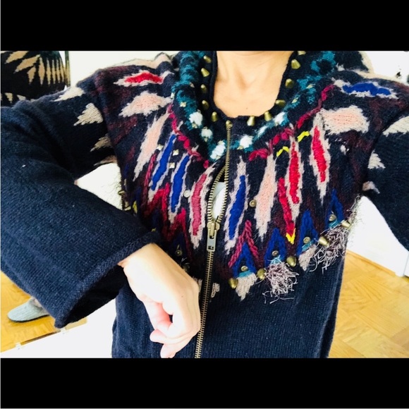 Colorful Patterned Knit Jacket - Picture 1 of 7